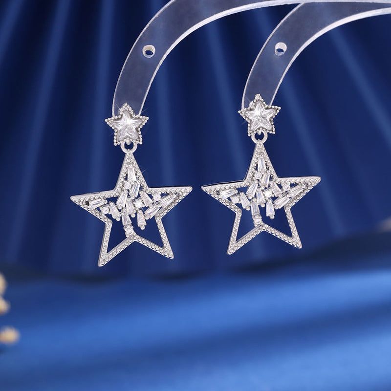 Micro Inlaid Zircon Hollow Pentagram Stud Earrings For Women