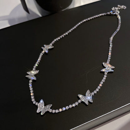 Simple Graceful Full Diamond Butterfly Micro Zircon-laid Necklace