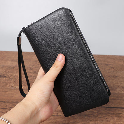 Men's Ostrich Grain Long Wallet Zipper Handbag